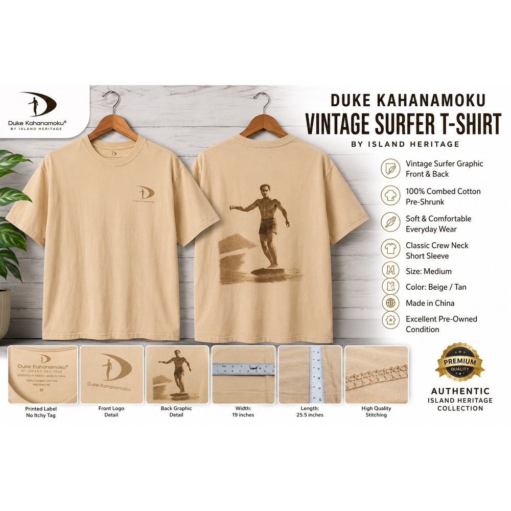 Duke Kahanamoku Island Heritage Yellow Graphic T-Shirt Mens Medium Surfer Hawaii
